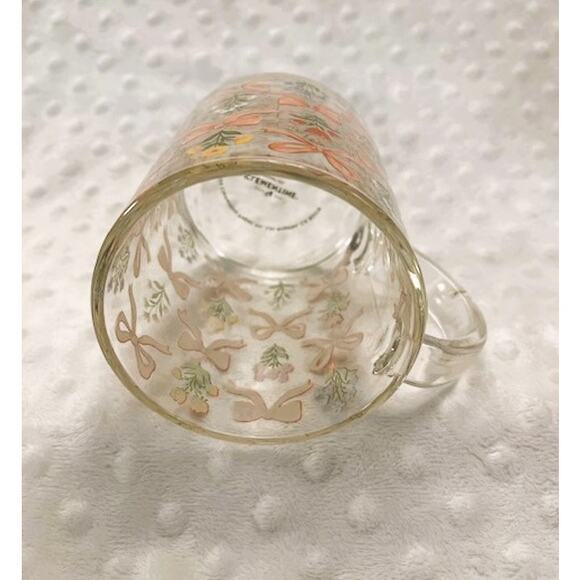 Bows & Flowers Clear 18oz Coffee Mug by Clementine, Goldtone Accents-NEW - Picture 6 of 7